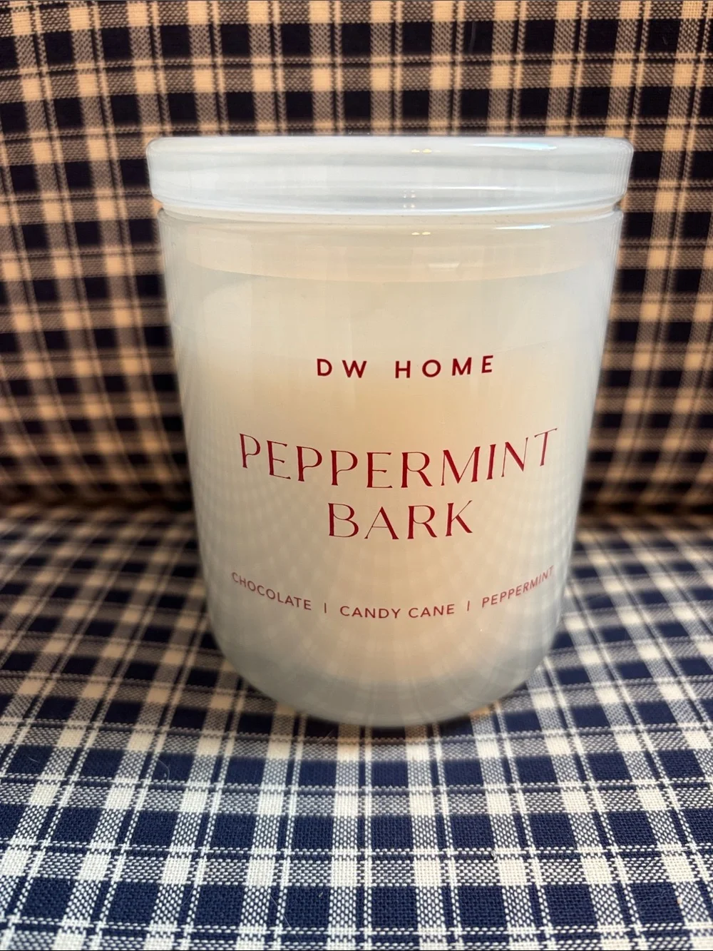DW Home White Jar Candle with Red Lettering - Peppermint Bark